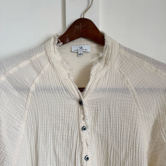 Urban Daizy Gauze Oversized Lightweight Beach Coverup Button up shirt Cream Sz L - Picture 3 of 10
